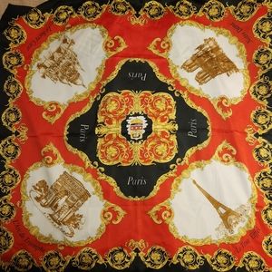 French scarf Paris 100% polyester black red brown gold